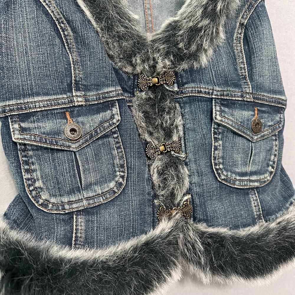 Vintage Y2K Guess Jeans Denim Vest With Faux Fur Trim Size Large - Picture 2 of 16